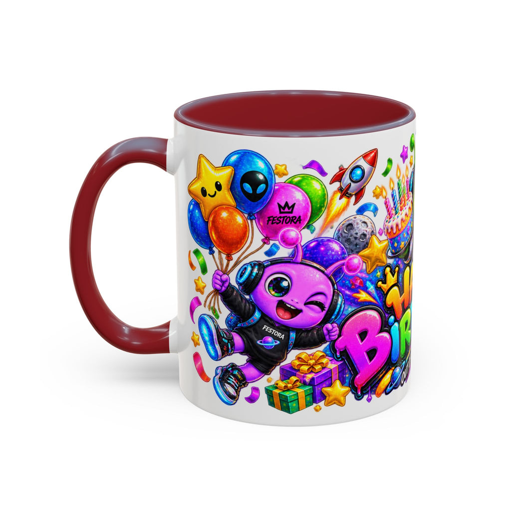 Happy Birthday Out of This World Accent Mug — Cute Alien Space Birthday Coffee Cup (11oz)