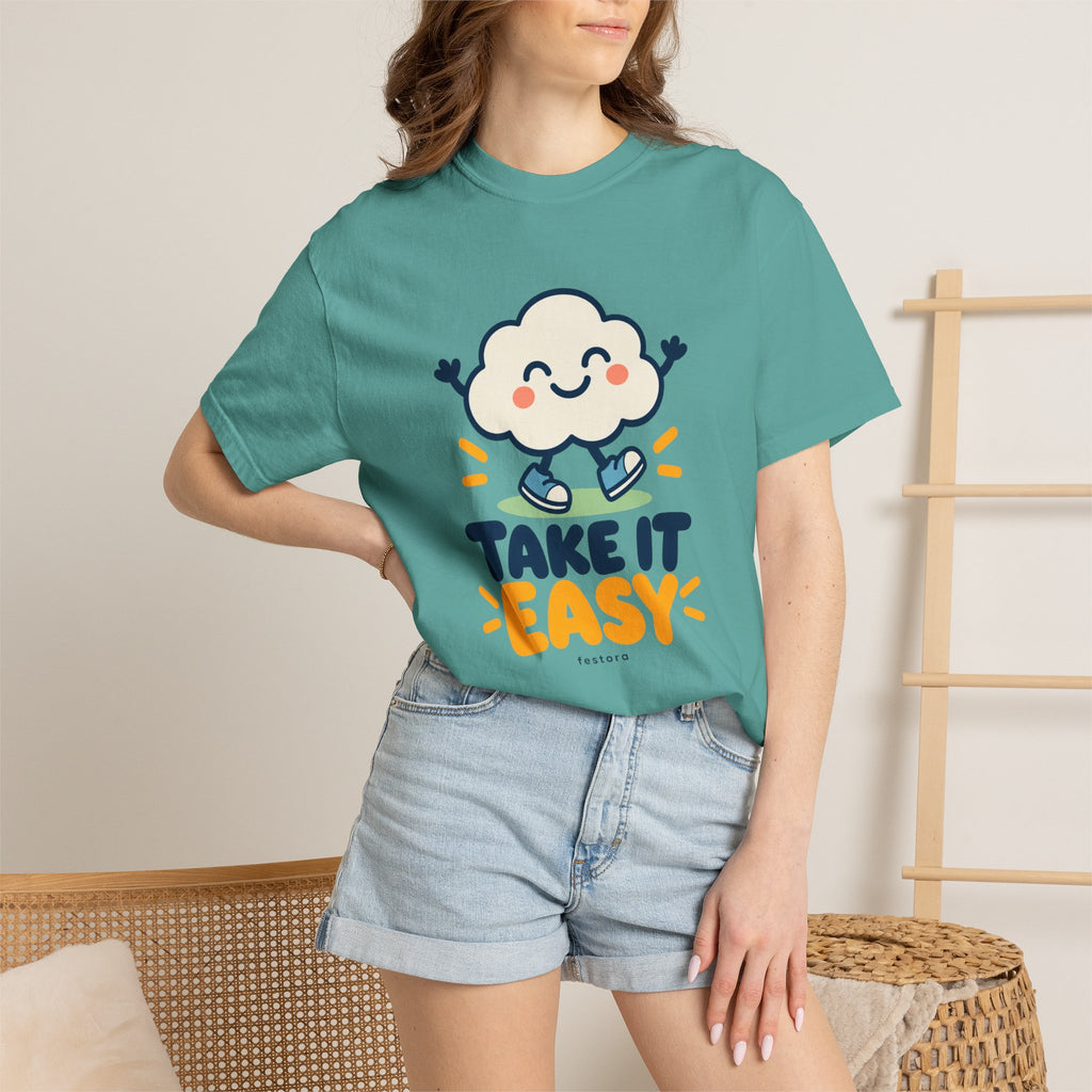 Take It Easy – Happy Cloud Graphic T-Shirt | Festora Everyday