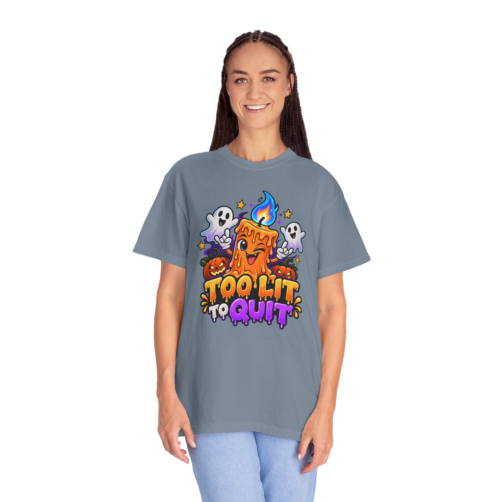 Too Lit to Quit – Funny Halloween Candle T-Shirt