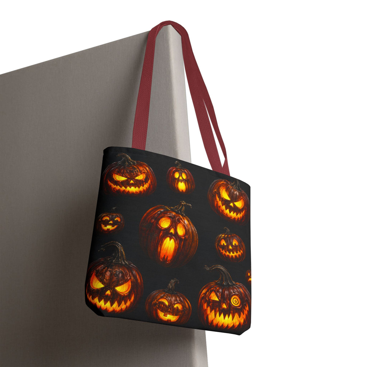 Halloween Jack-o'-Lantern Tote Bag — Spooky Pumpkin All-Over Print Trick-or-Treat Tote