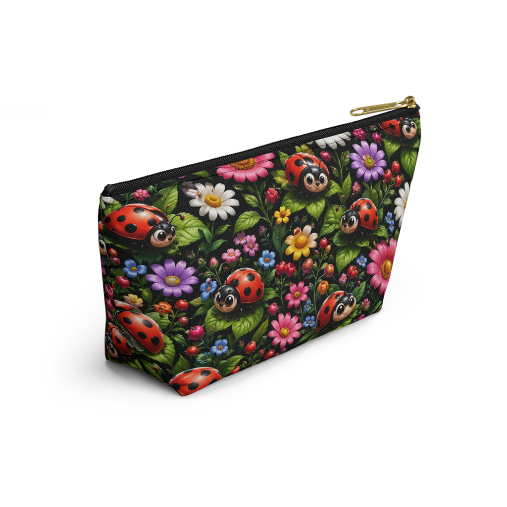 Ladybug Garden Accessory Pouch — Floral Makeup & Travel Cosmetic Bag