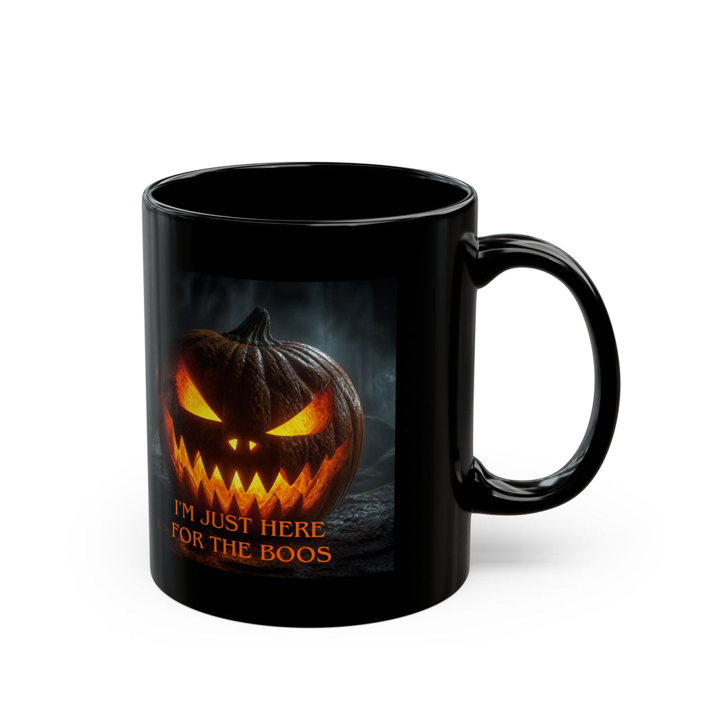 Halloween Pumpkin Mug – "I’m Just Here for the Boos" Black Coffee Cup