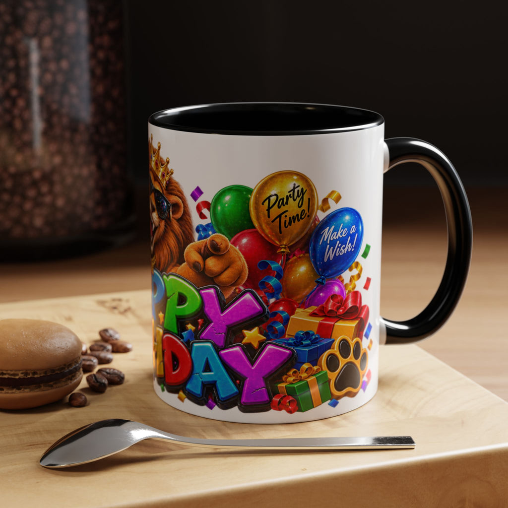 Lion Happy Birthday Mug – Colorful 3D King Celebration Design