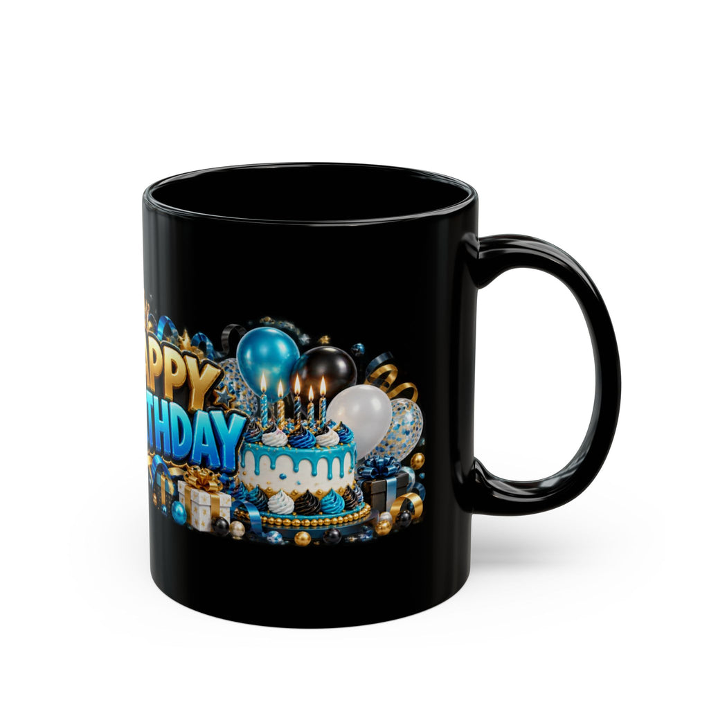 Happy Birthday White Tiger Mug – Bold 3D Birthday Design – Black Coffee Mug