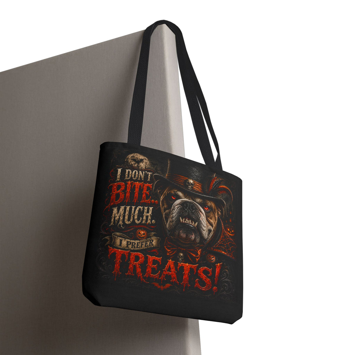 Halloween Bulldog Tote Bag - "I Don't Bite Much, I Prefer Treats!" Candy Bag