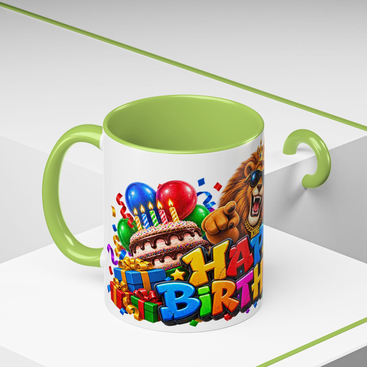 Lion Happy Birthday Mug – Colorful 3D King Celebration Design