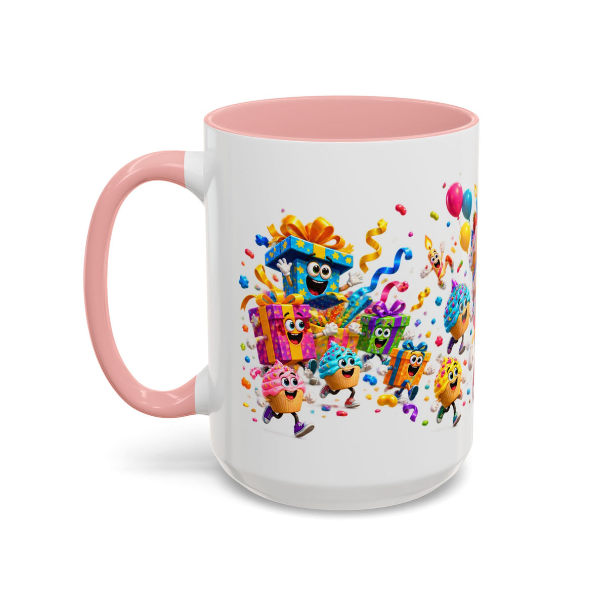 Birthday Party Coffee Mug – Colorful Happy Birthday Cake & Balloon Design (11/15oz Accent Mug)