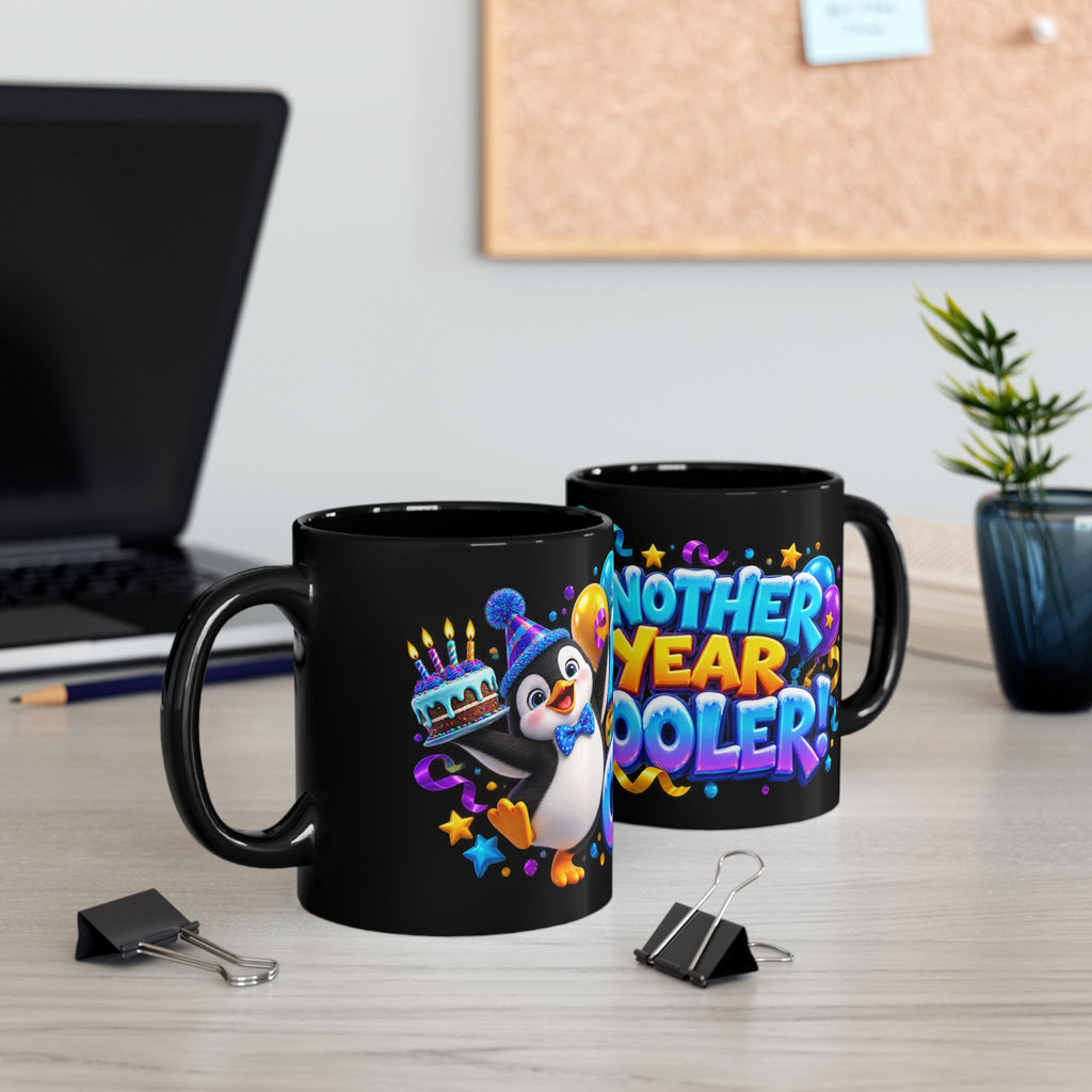 Another Year Cooler Penguin Birthday Black Mug