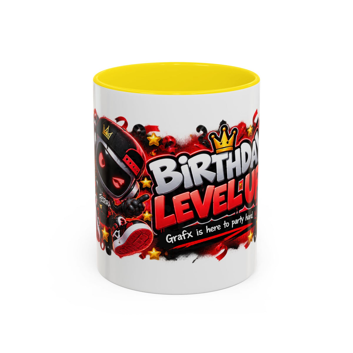 Festora Grafx Birthday Mug – Birthday Level Up Robot Coffee Cup