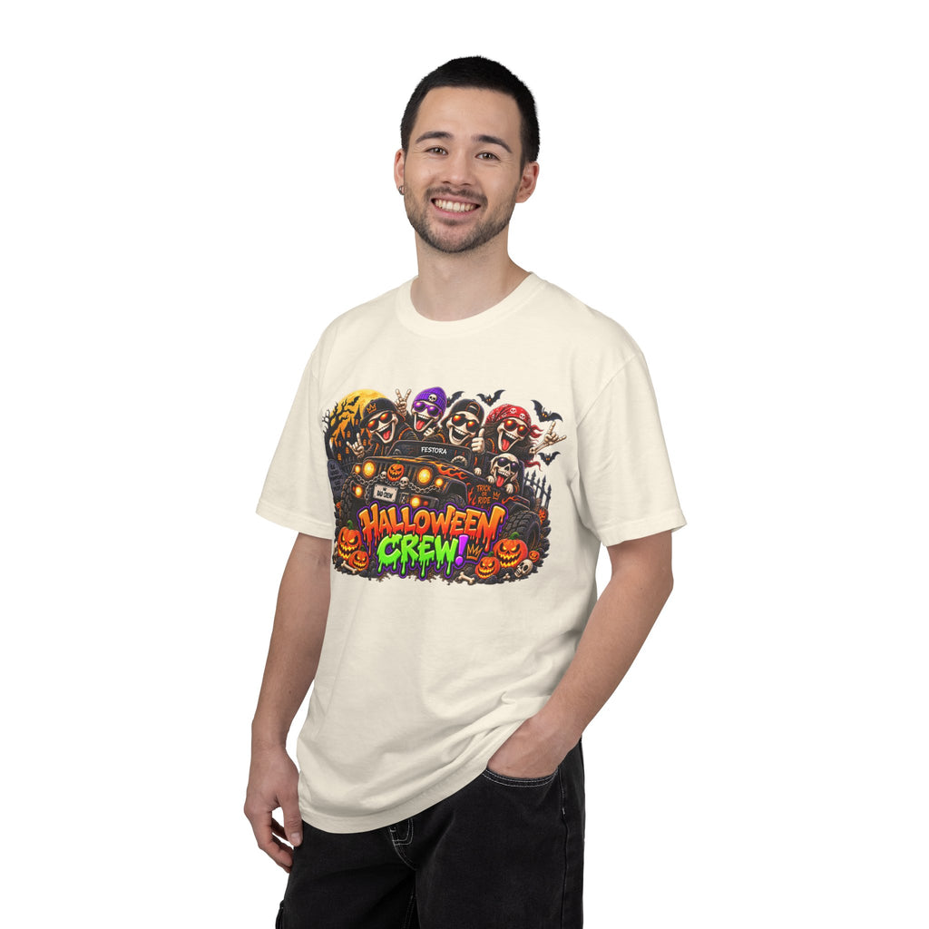 Halloween Crew T-Shirt – Skeleton Jeep Spooky Graphic Tee