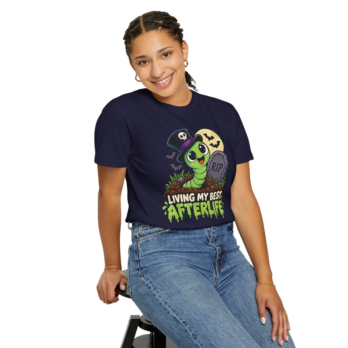 Living My Best Afterlife – Cute Halloween Graveyard Worm T-Shirt