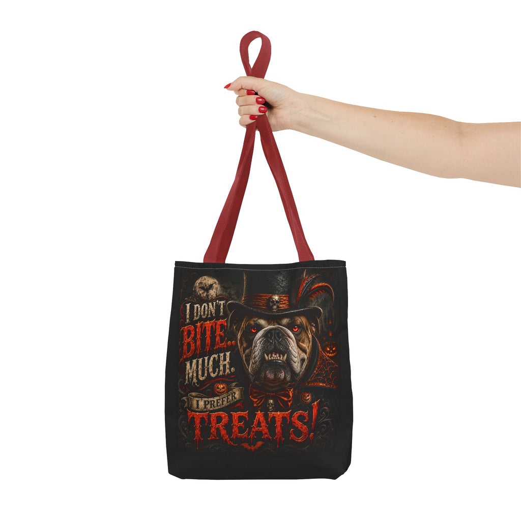 Halloween Bulldog Tote Bag - "I Don't Bite Much, I Prefer Treats!" Candy Bag