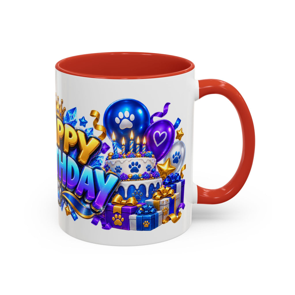 White Wolf Happy Birthday Mug – Blue Purple & Gold Birthday Gift – FestoraShop White Coffee Mug