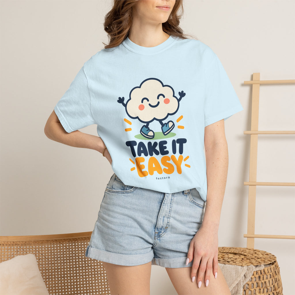 Take It Easy – Happy Cloud Graphic T-Shirt | Festora Everyday
