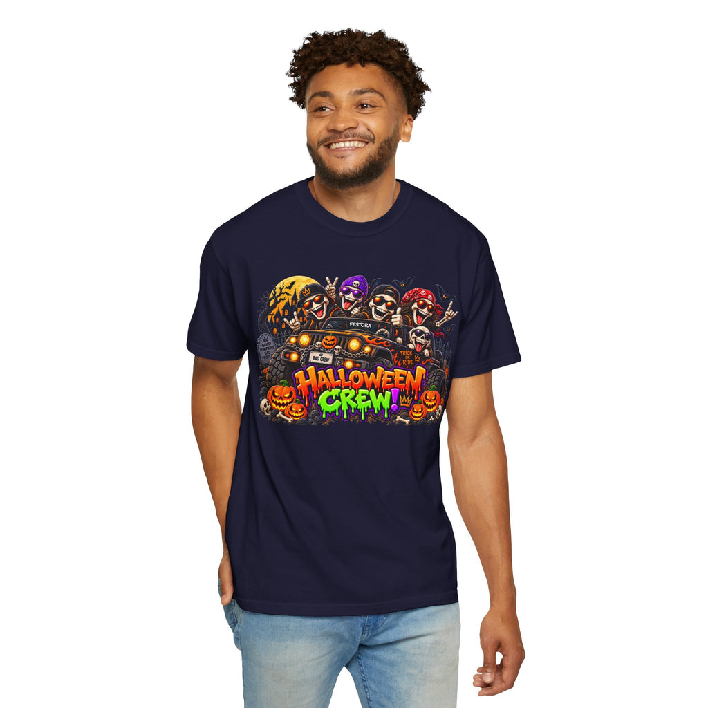Halloween Crew T-Shirt – Skeleton Jeep Spooky Graphic Tee