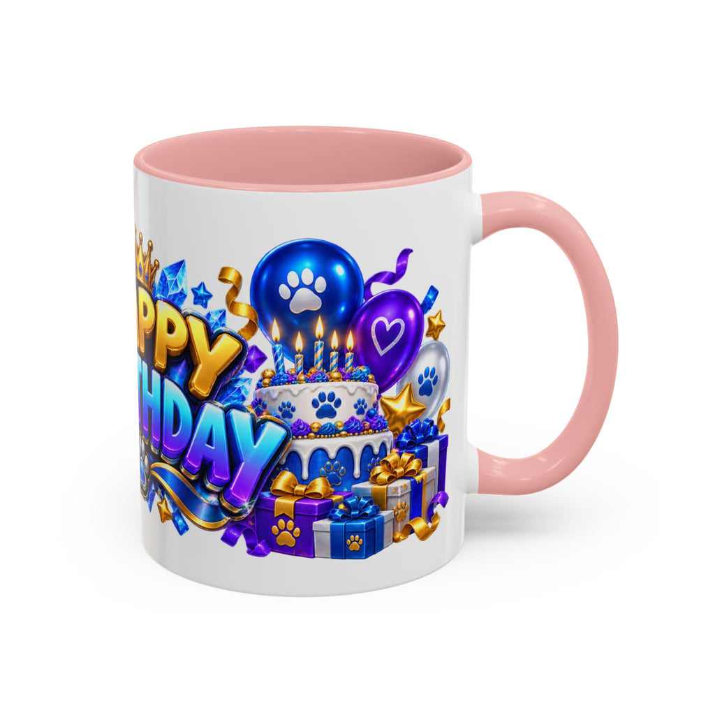 White Wolf Happy Birthday Mug – Blue Purple & Gold Birthday Gift – FestoraShop White Coffee Mug