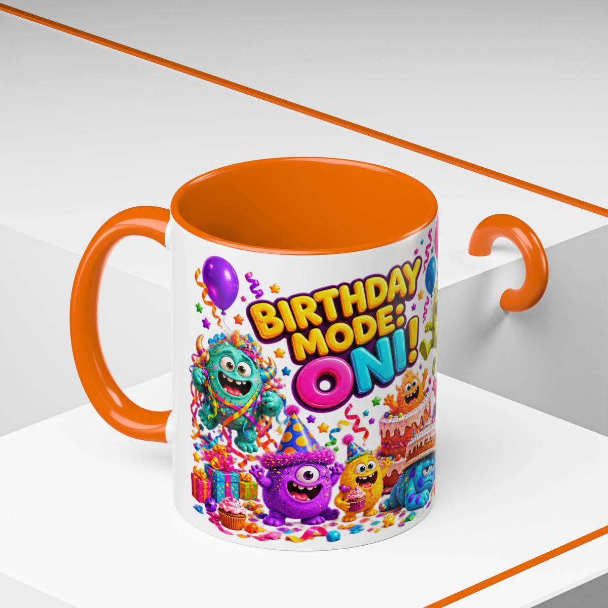 Birthday Mode On Monsters Coffee Mug — Colorful Party Coffee Cup (11/15oz)