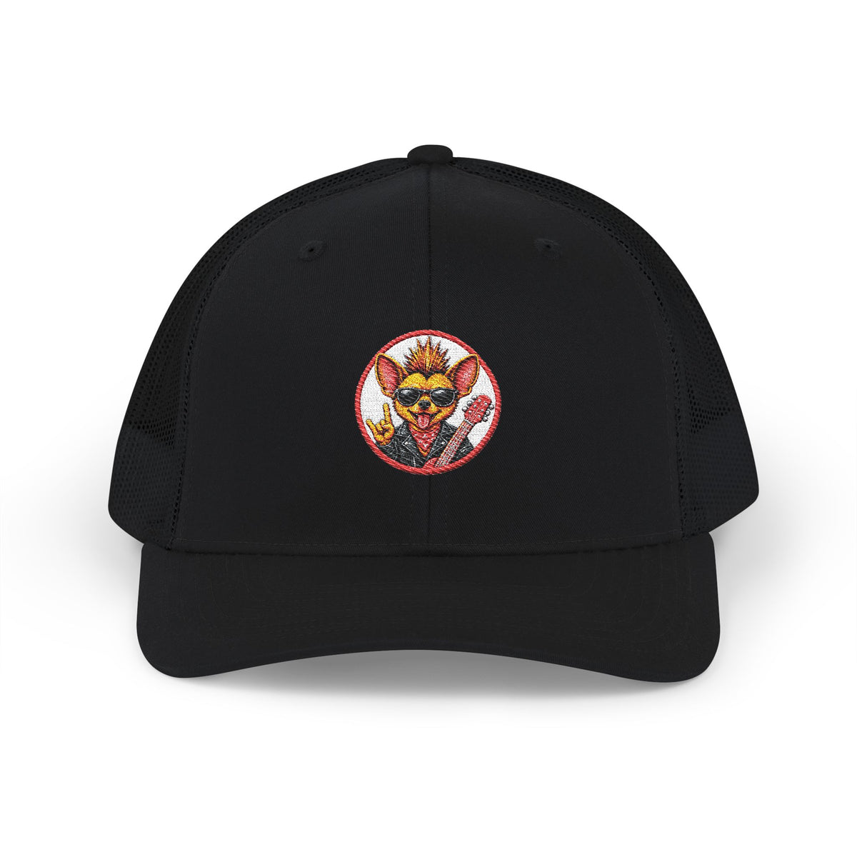 Embroidered Trucker Cap — Rocco the Rockin' Chihuahua Patch