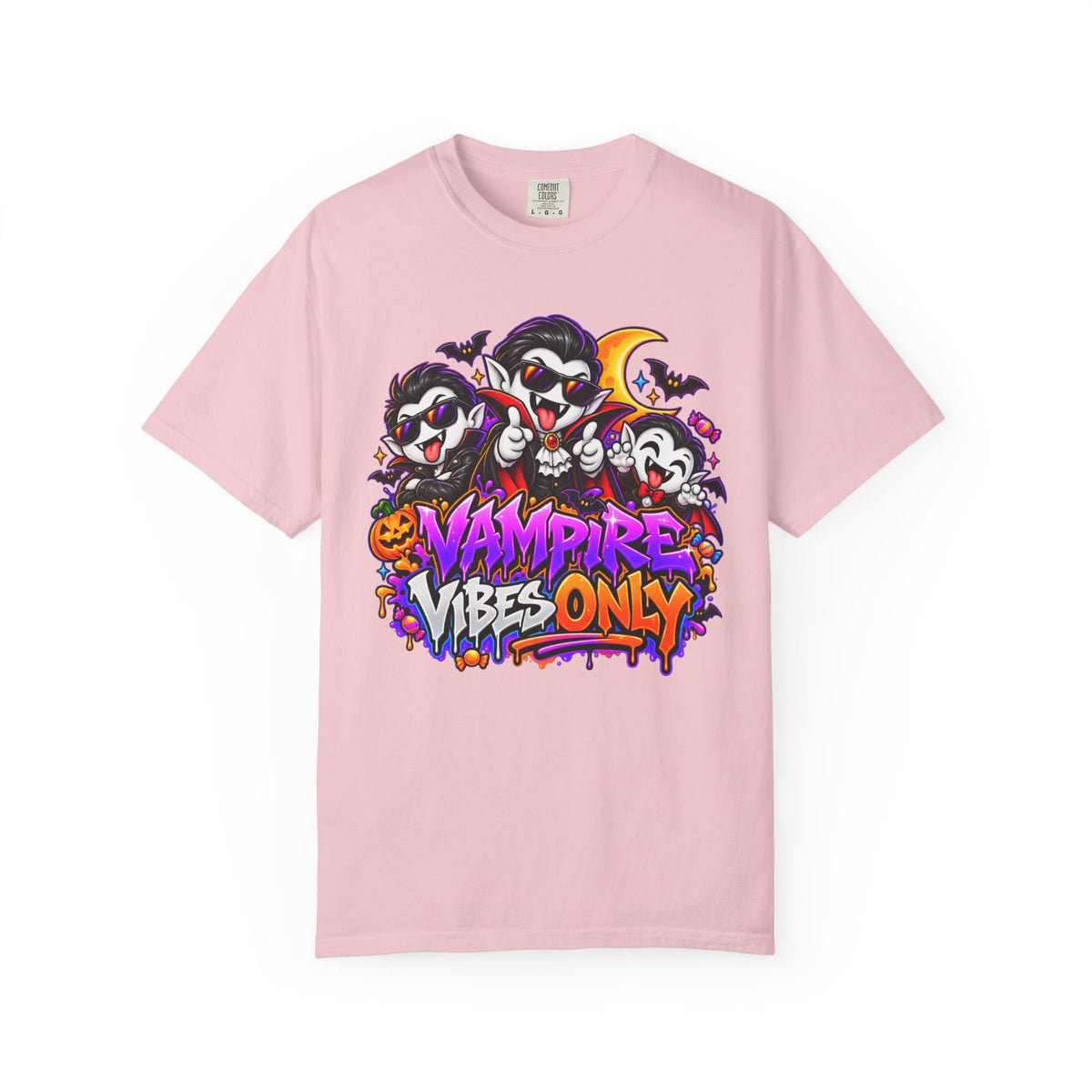 Neon Vampire Vibes Halloween Unisex Garment-Dyed T-Shirt Featuring a Cool Festora Vampire Crew