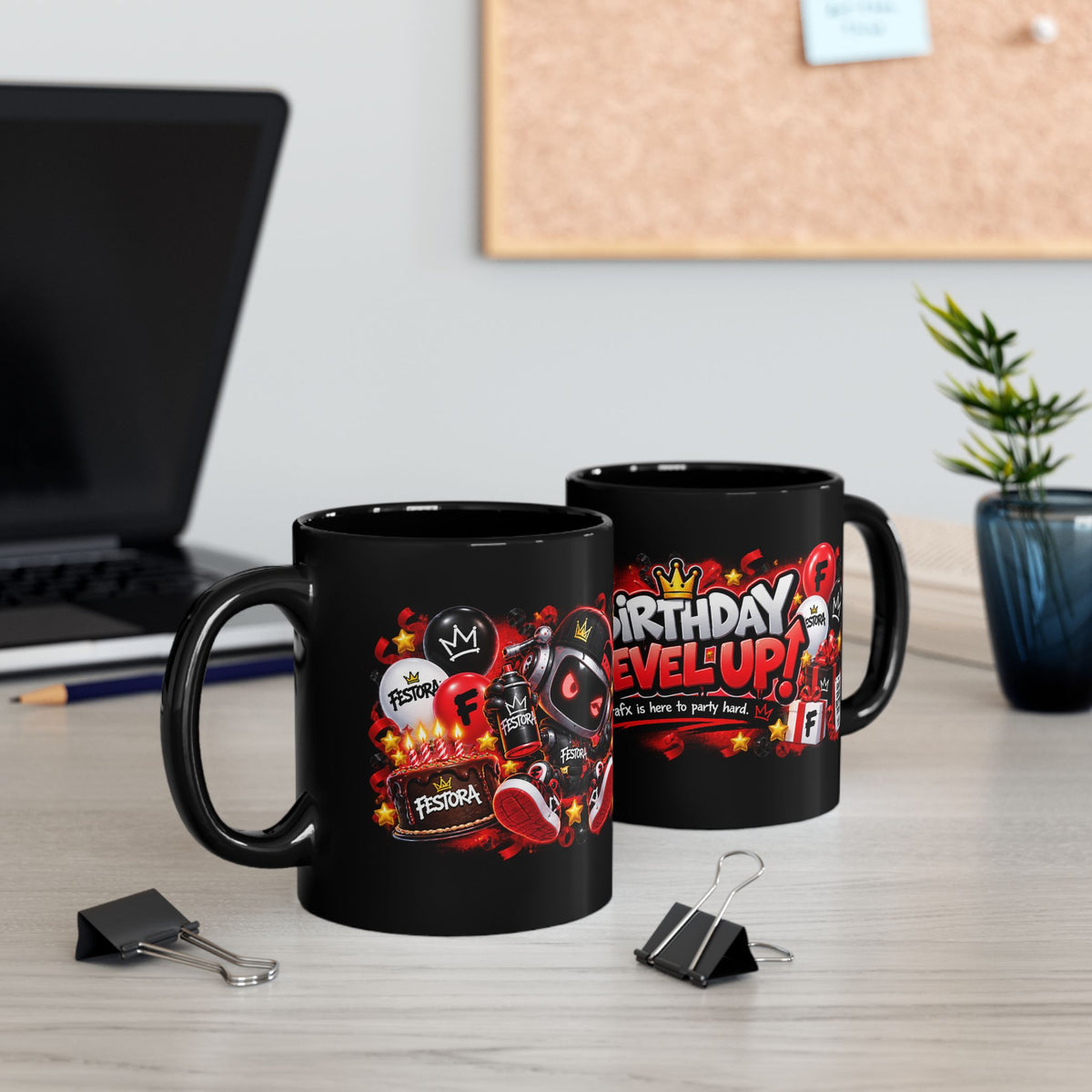 Birthday Level Up Festora Bot Mug – Grafx Robot Birthday Coffee Cup
