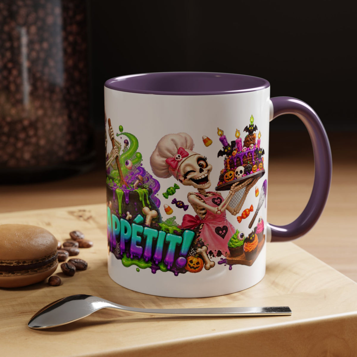 Bone Appetit Skeleton Chefs Halloween White Mug
