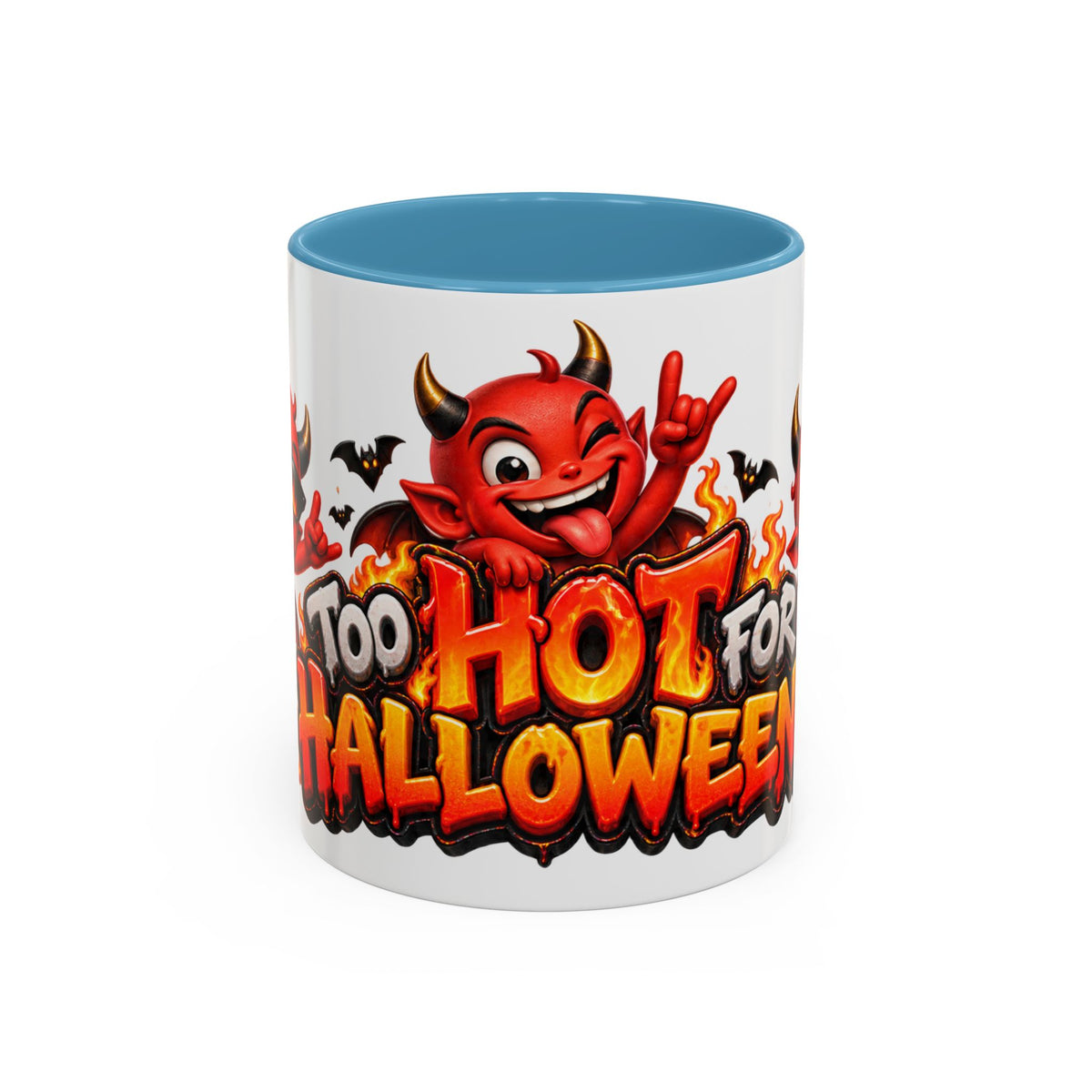 Too Hot for Halloween White Mug – Funny Devils, Flames & Spooky Design