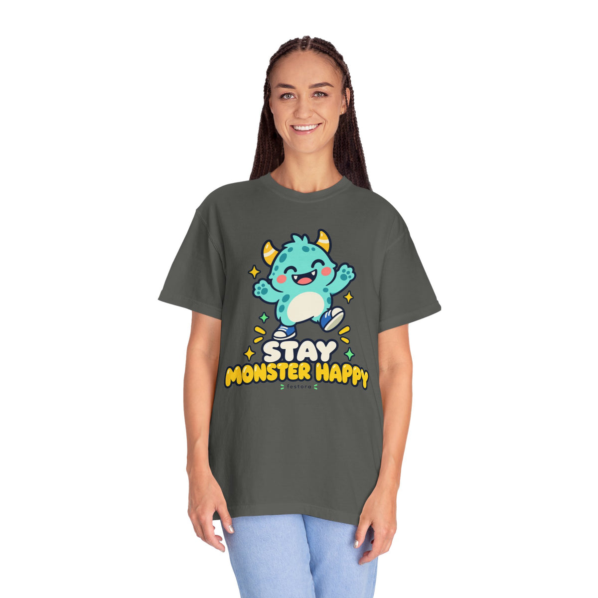 Stay Monster Happy – Cute Monster Graphic T-Shirt
