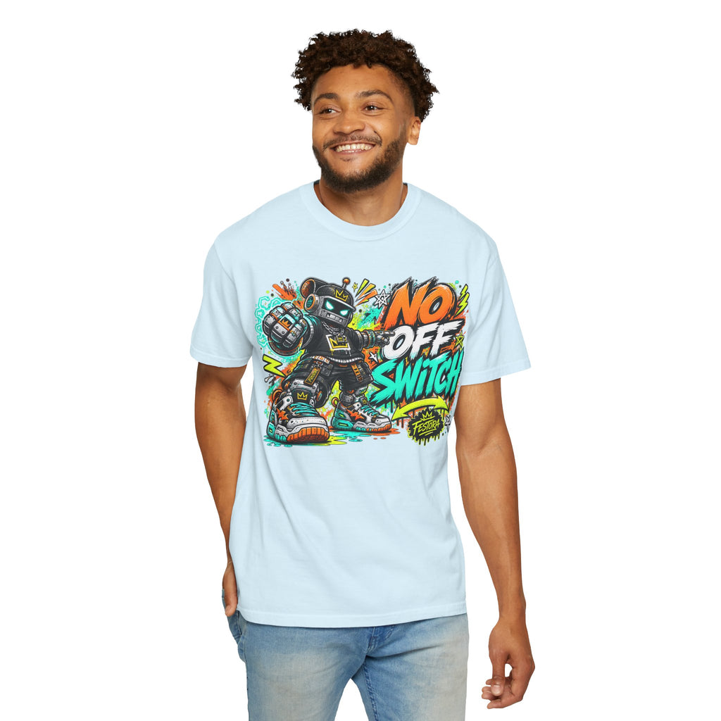 No Off Switch Robot Graphic T-Shirt — Bold Retro Streetwear Design