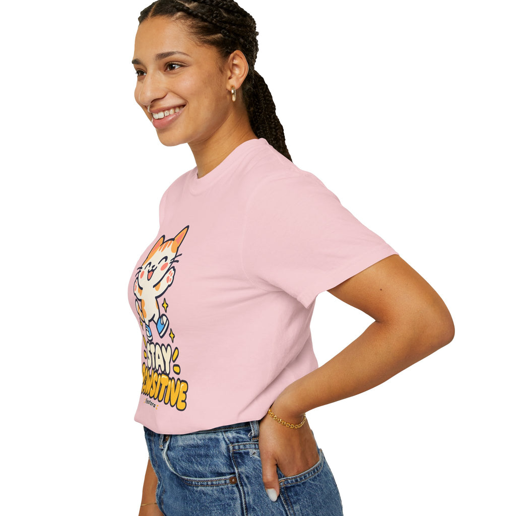 Stay Pawsitive – Cute Happy Cat Graphic T-Shirt