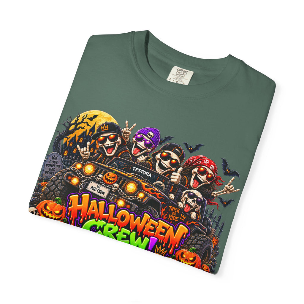 Halloween Crew T-Shirt – Skeleton Jeep Spooky Graphic Tee