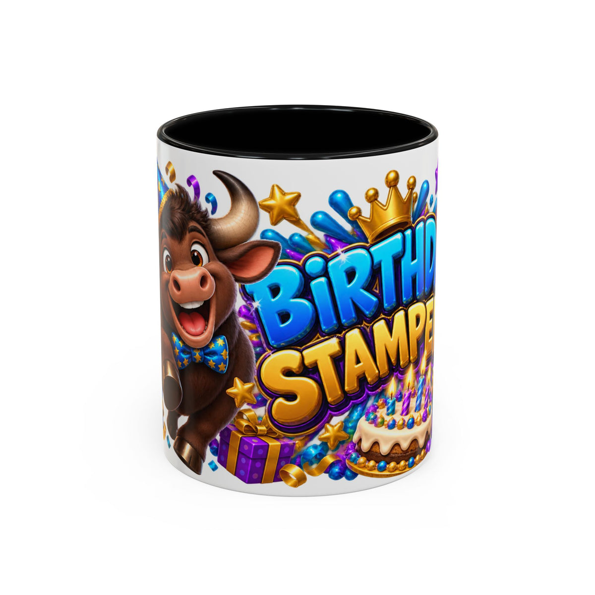 Birthday Stampede White Mug – Cute Buffalo Birthday Cup, Colorful Fun Party Gift