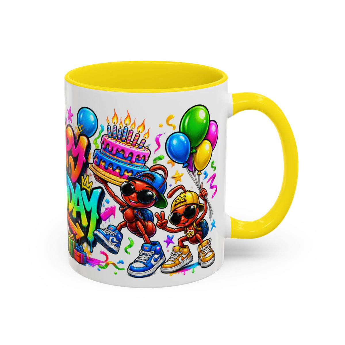 Happy Birthday Accent Coffee Mug - Colorful Graffiti Party Design (11 oz)