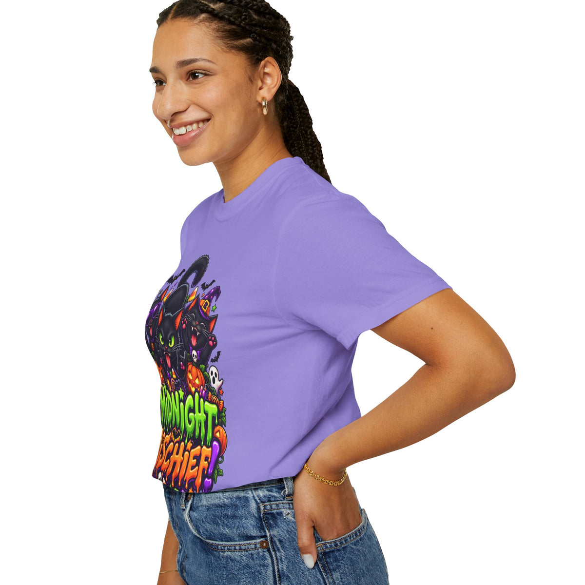Midnight Mischief Halloween T-Shirt – Funny Black Cat Graphic Tee