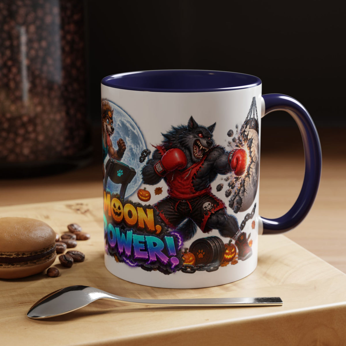 Full Moon Full Power Werewolf Gym Halloween White Mug