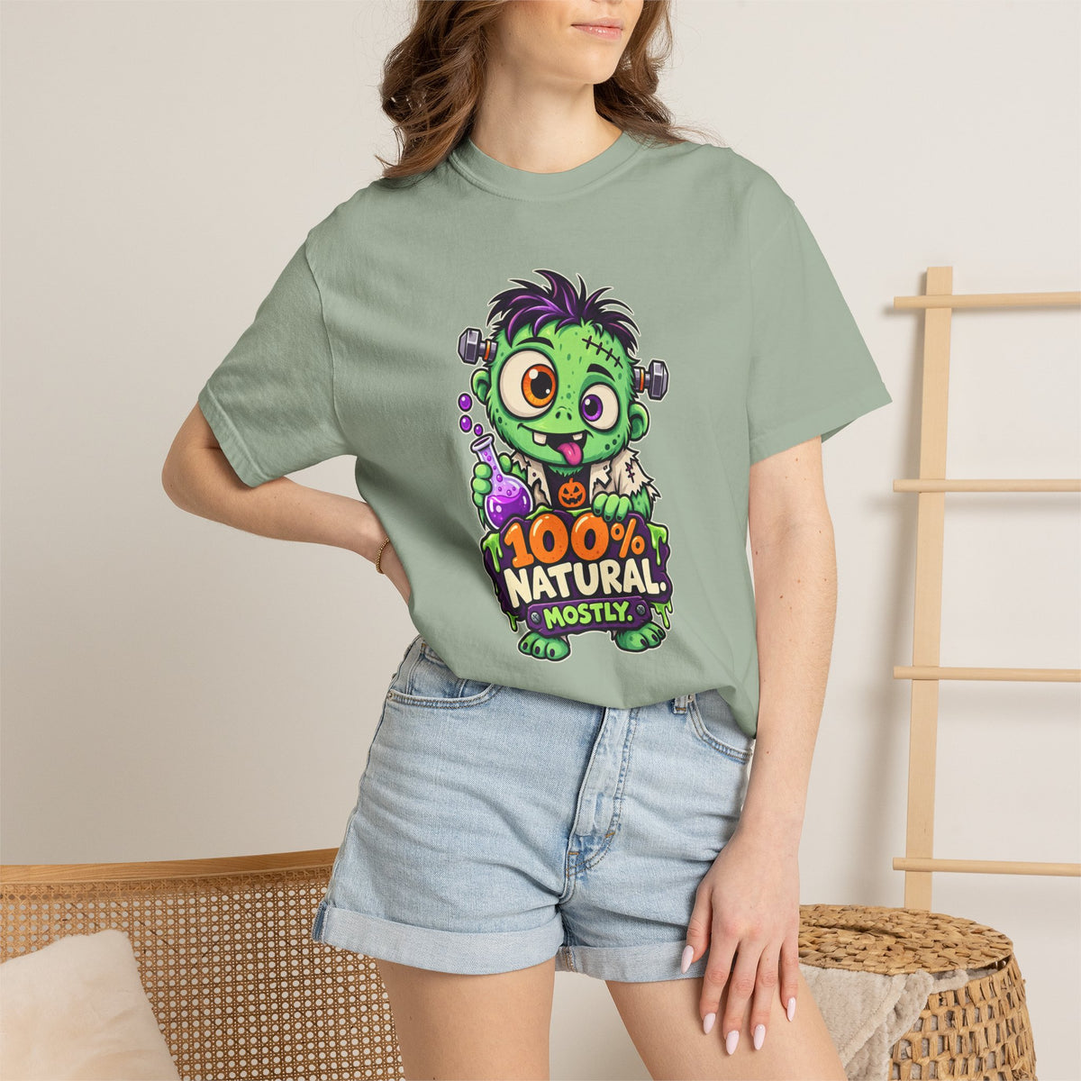 100% Natural. Mostly. – Cute Halloween Lab Monster T-Shirt