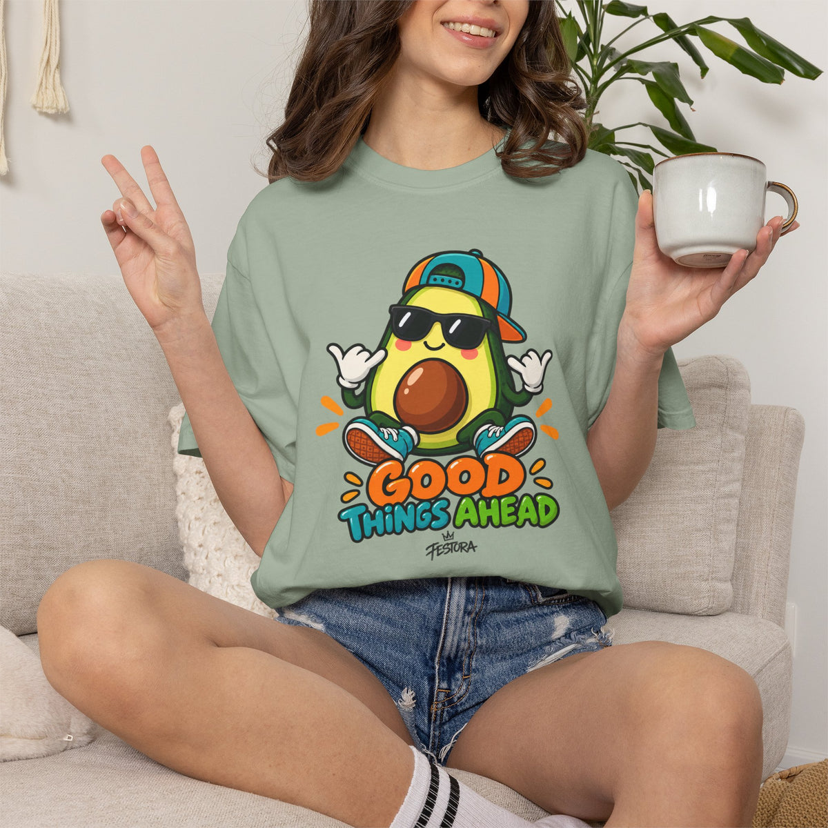 Good Things Ahead Avocado Graphic T-Shirt | Festora Everyday