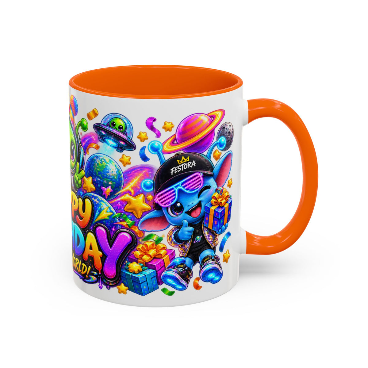 Happy Birthday Out of This World Accent Mug — Cute Alien Space Birthday Coffee Cup (11oz)