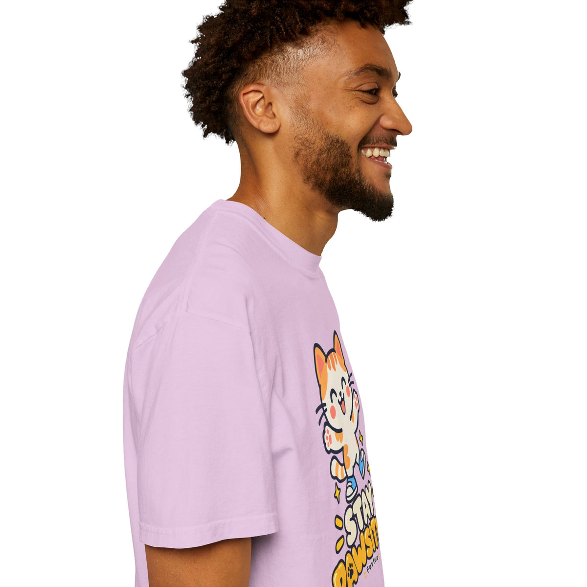 Stay Pawsitive – Cute Happy Cat Graphic T-Shirt
