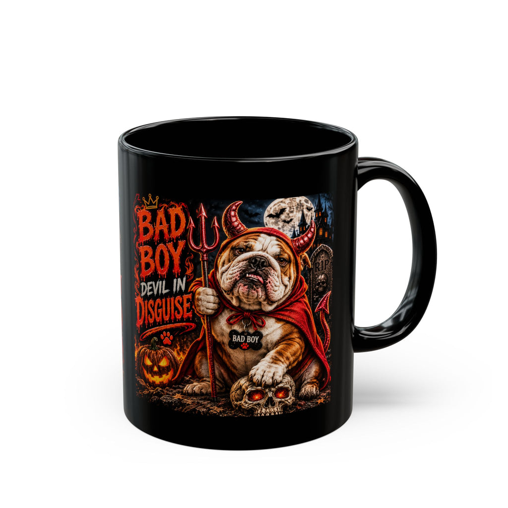 Bad Boy Devil in Disguise Mug — Halloween Bulldog Coffee Cup