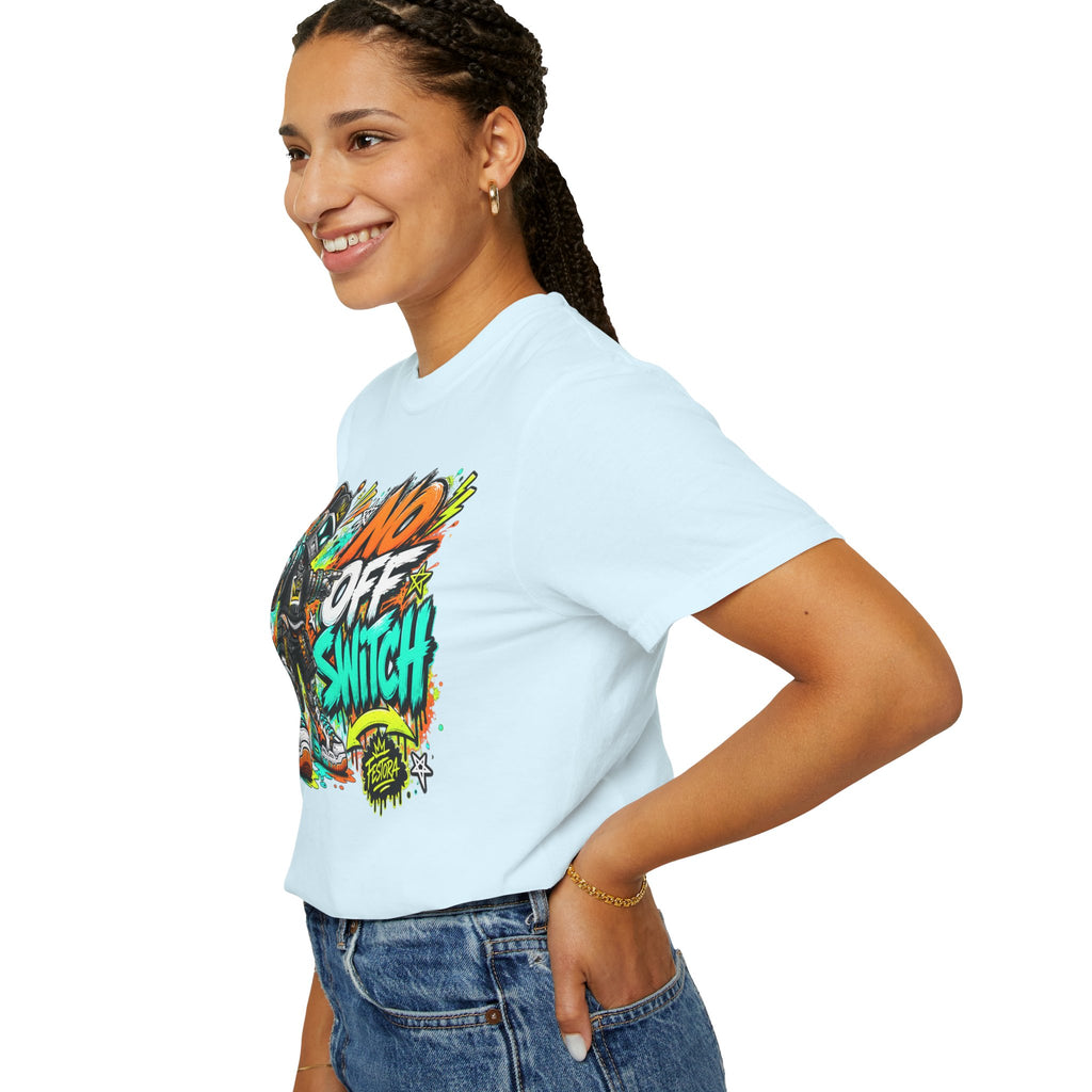 No Off Switch Robot Graphic T-Shirt — Bold Retro Streetwear Design
