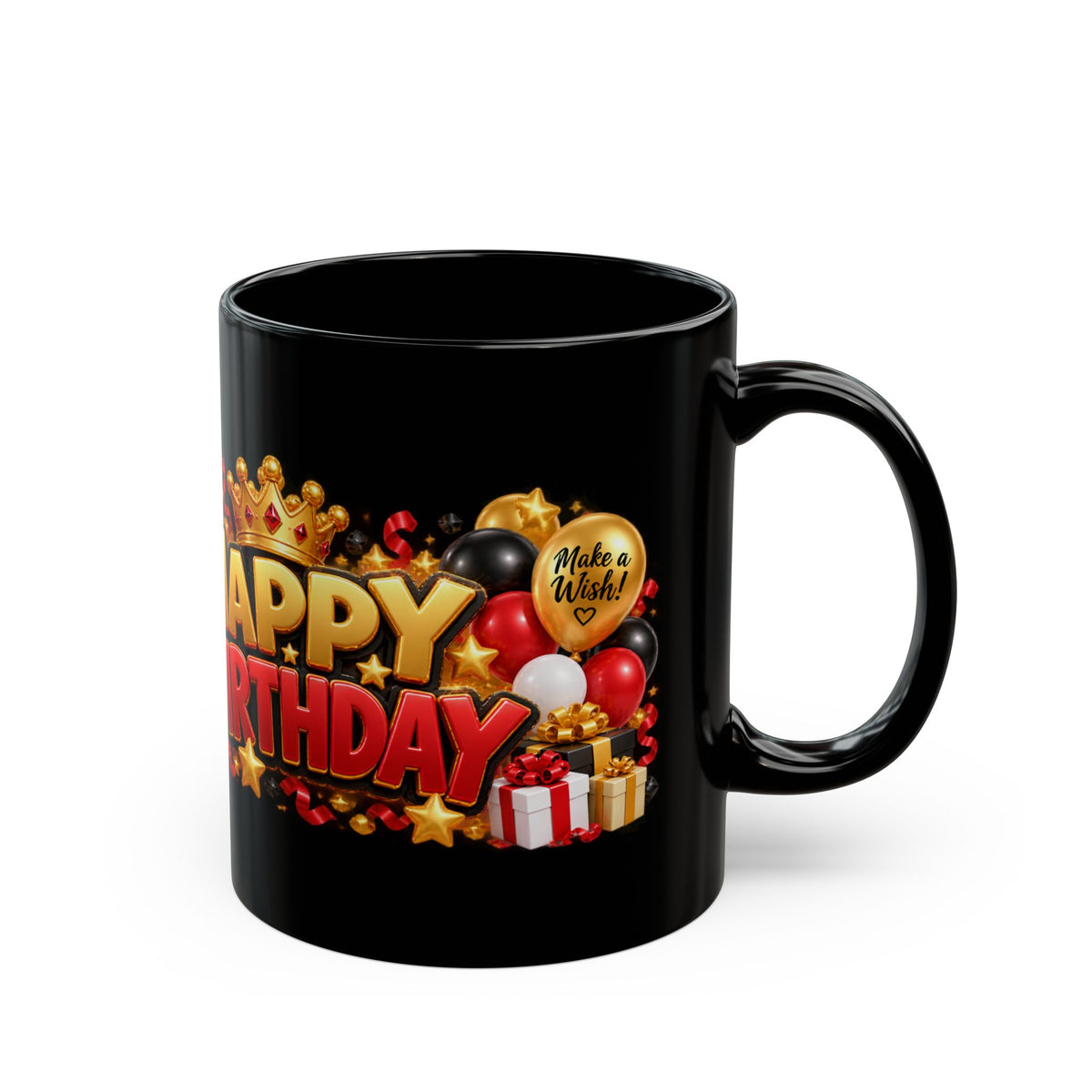 Happy Birthday Rhino Mug – Bold 3D Birthday Design – Black Coffee Mug