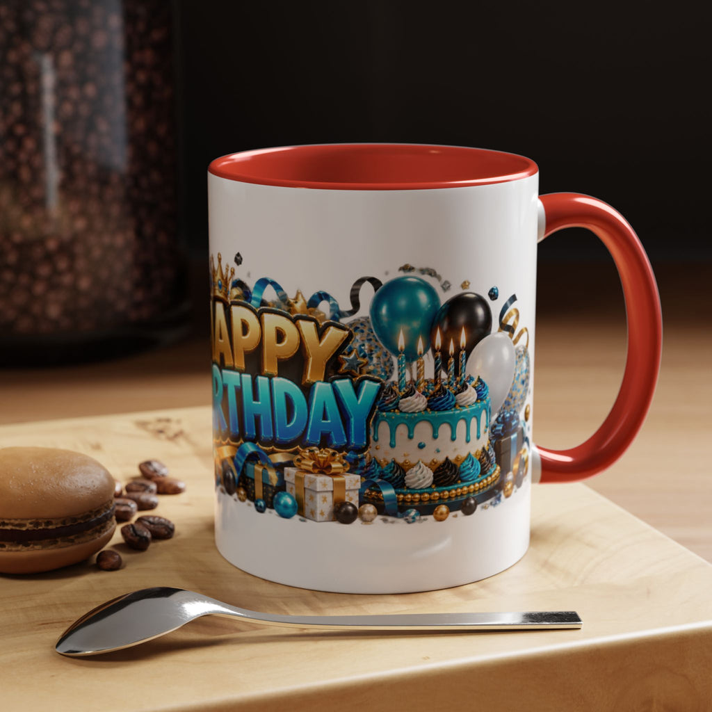 Happy Birthday White Tiger Mug – Colorful 3D Birthday Gift – White Coffee Mug