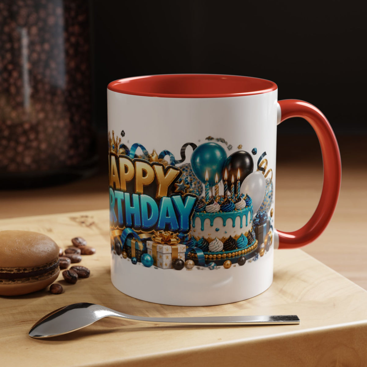 Happy Birthday White Tiger Mug – Colorful 3D Birthday Gift – White Coffee Mug