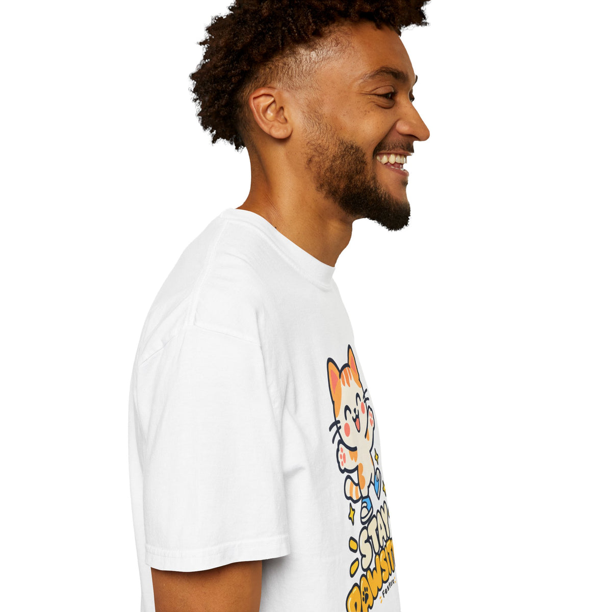 Stay Pawsitive – Cute Happy Cat Graphic T-Shirt