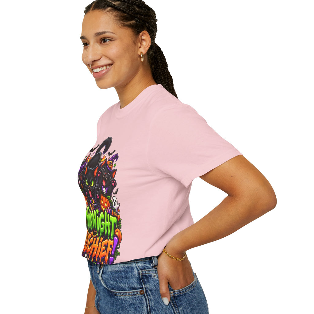 Midnight Mischief Halloween T-Shirt – Funny Black Cat Graphic Tee
