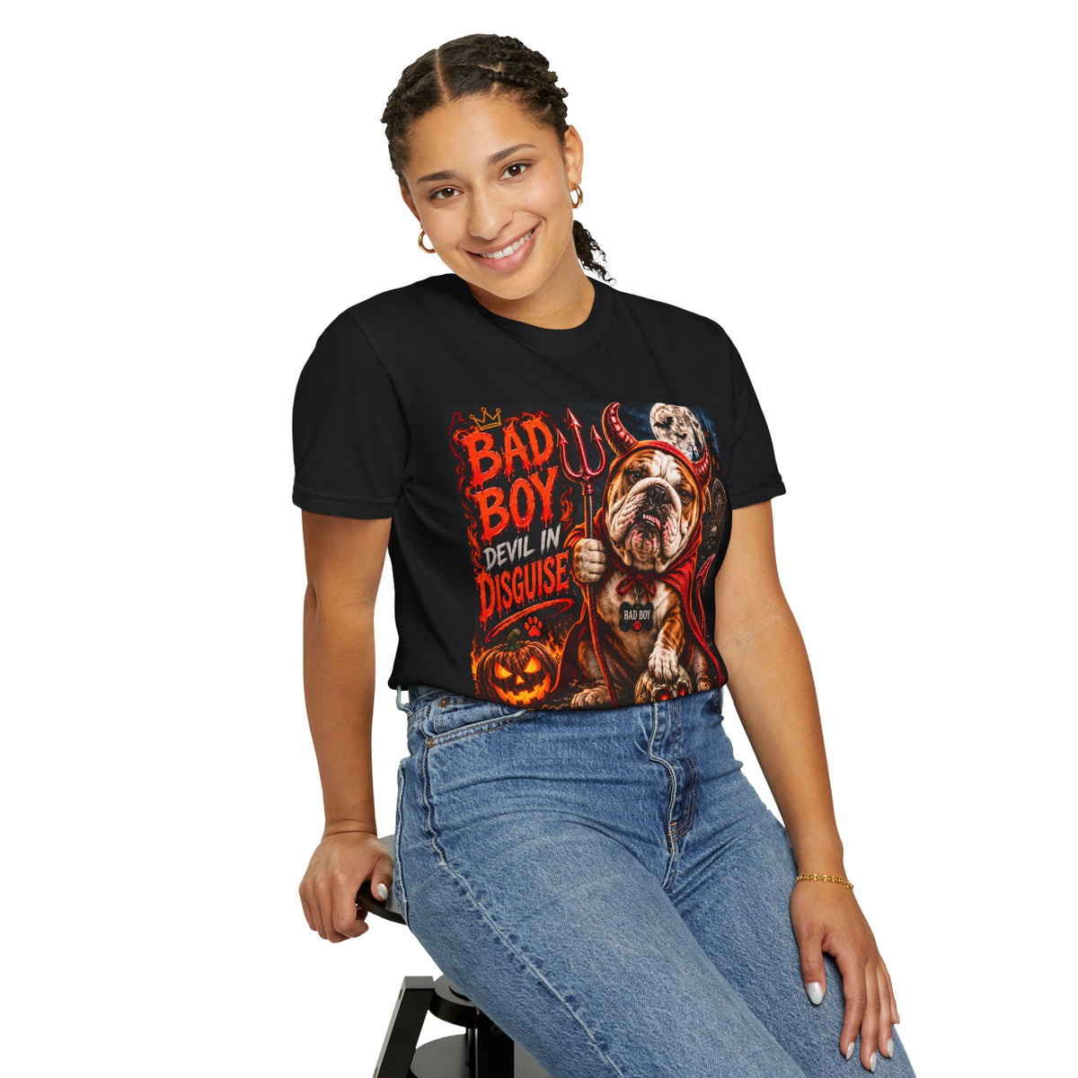 Bad Boy Devil in Disguise Bulldog Halloween T-Shirt