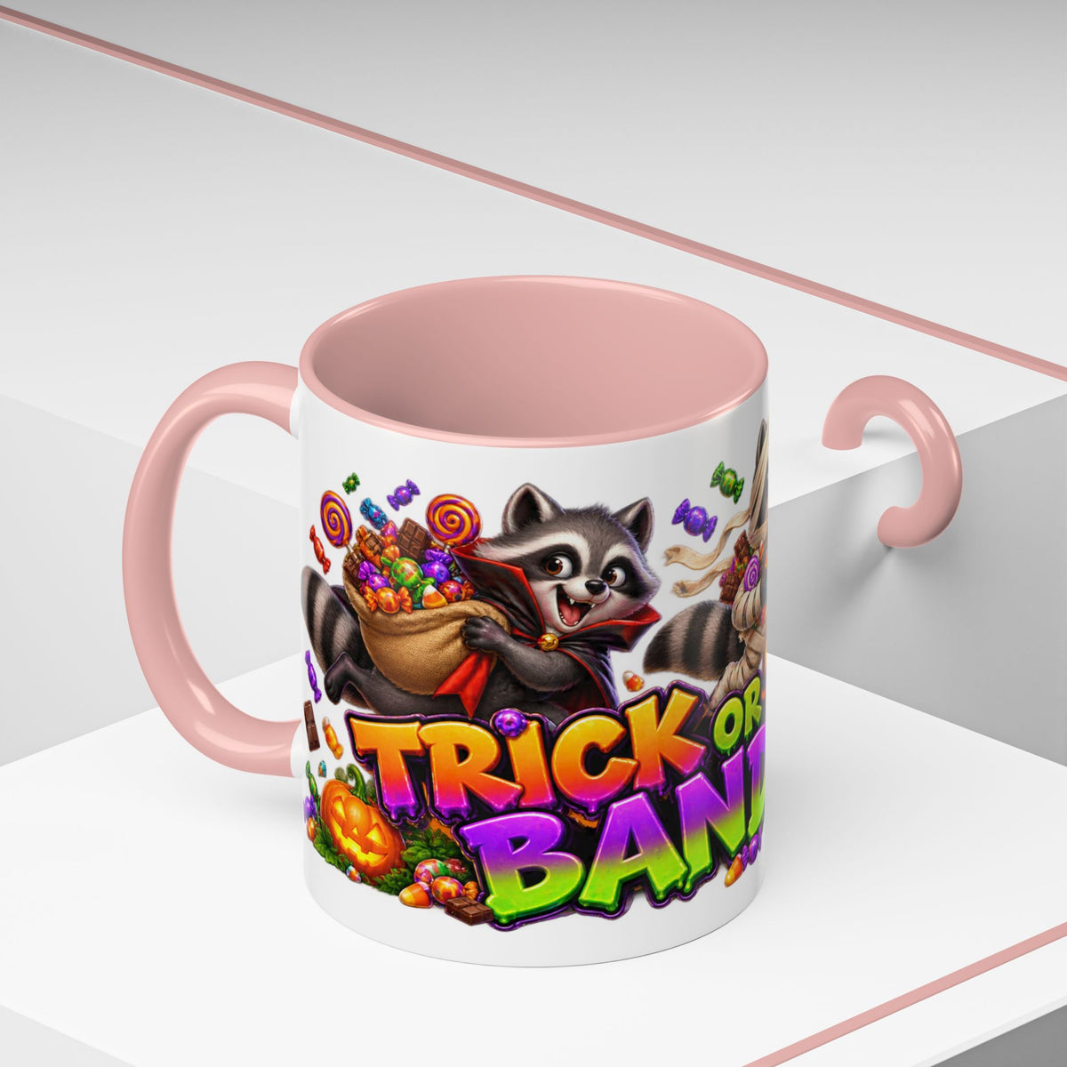 Trick or Treat Bandits Raccoons Halloween White Mug