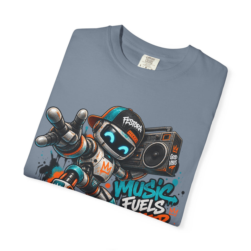 Music Fuels Better Days T-Shirt — Retro Robot Boombox Streetwear