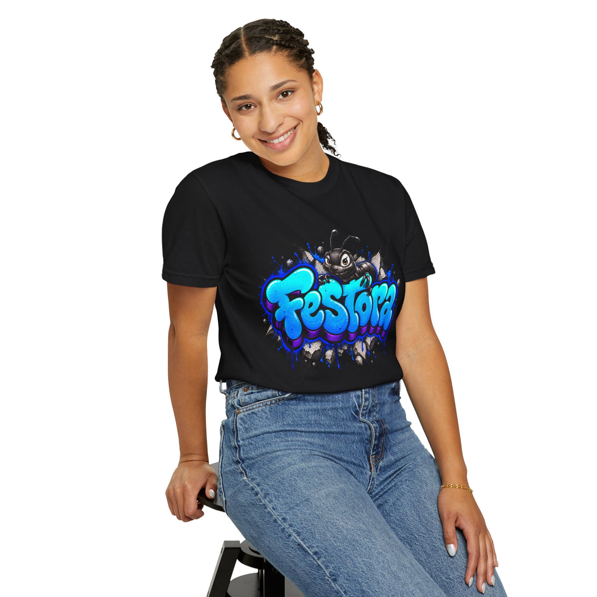 Festora Graffiti T-Shirt — Neon Blue Street Art Logo Tee