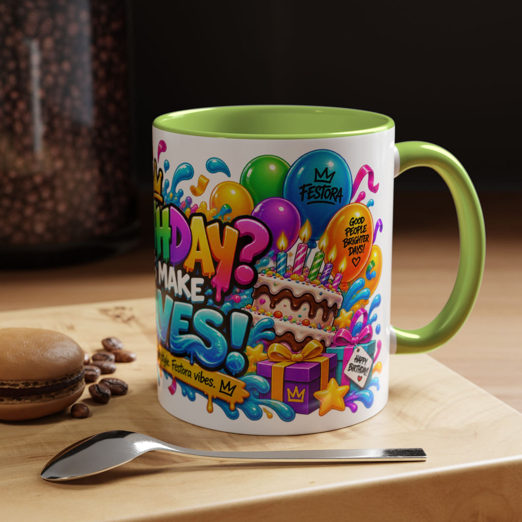BIRTHDAY? LET’S MAKE WAVES! White Ceramic Mug – Funny Shark Birthday Coffee Cup – Original FestoraShop Design